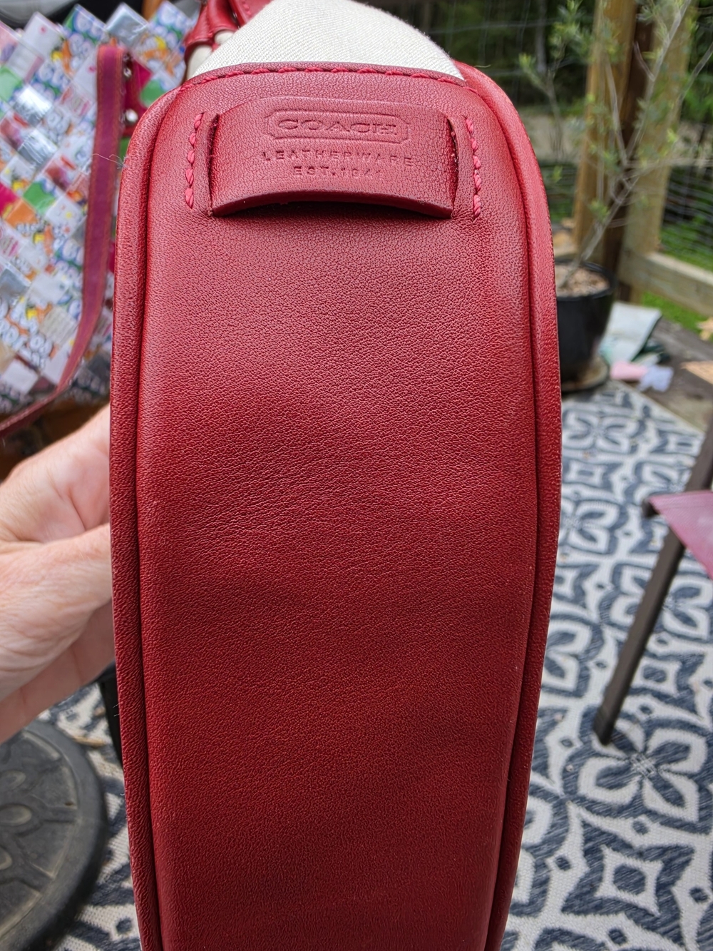 Coach 2021 Hamptons Demi Hobo Canvas Bag Red Leather … - Gem